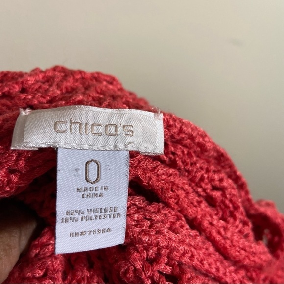 Chico's Open Knit Sweater Tunic Orange 3/4 Sleeves Pullover Sz O (S/4) - Picture 6 of 7